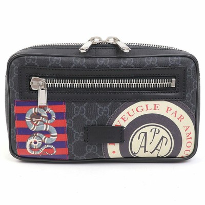 Gucci Courier Soft Gg Supreme Belt Bag Black Grey Embroidery Applique Hip Waist