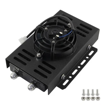 Universal Dual Bar & Plate Small AN10 Oil Cooler Black + 5.5'' Electric Fan Kit - Image 1 of 4