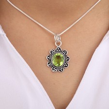 Peridot Gemstone 925 Sterling Silver Handcrafted Pendant 1.37" For Birthday Gift