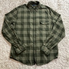 J Crew Shirt Mens Large Slim Fit Green Plaid Brushed Twill Flannel Button Down