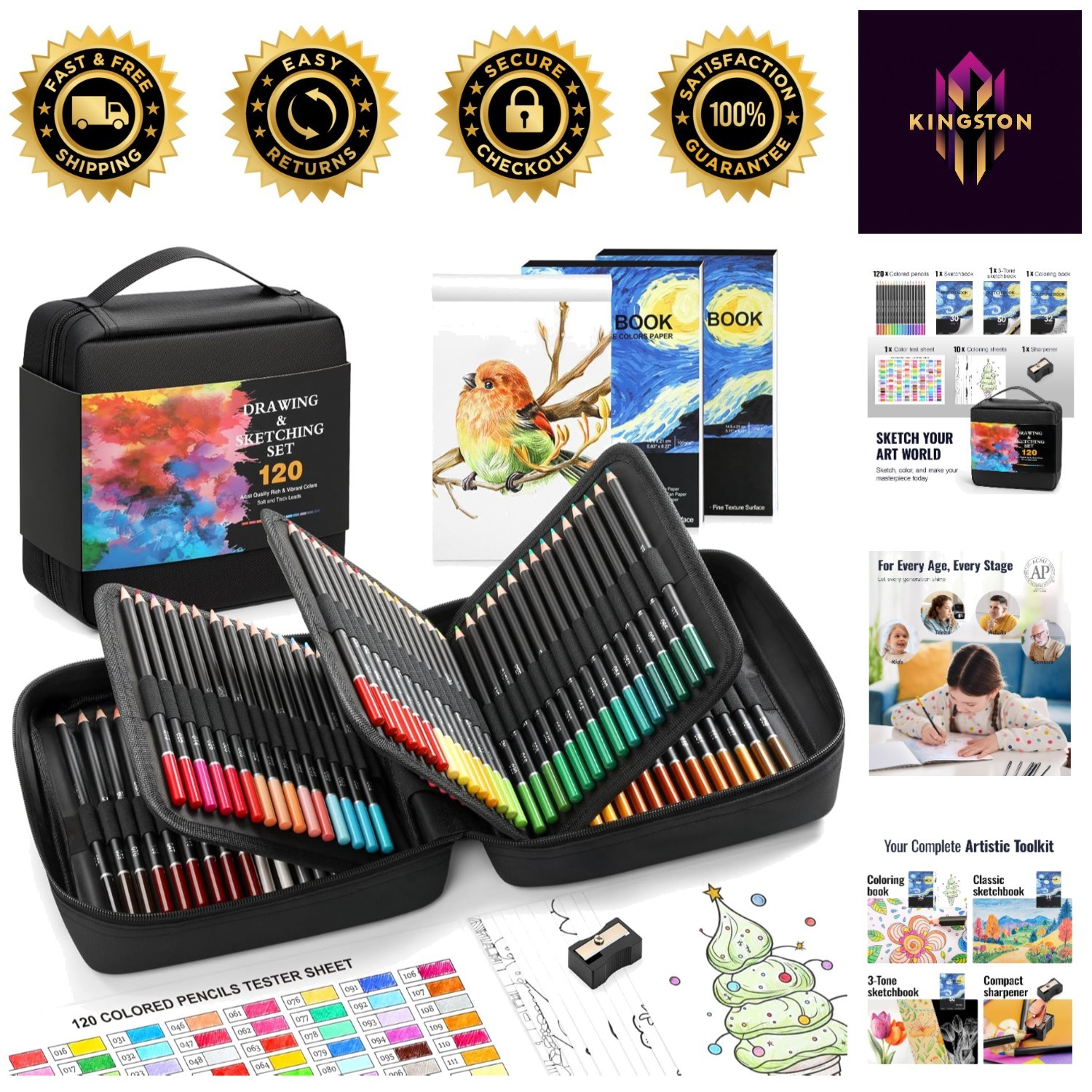 S With Essential Art Supplies & Zipper Case