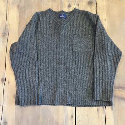 Vintage Nino Cerruti Wool Blend Long Sleeve Gray Ribbed V Neck Sweater 89/97 Sm