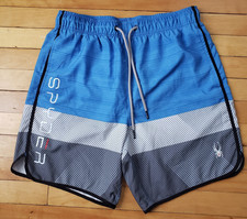 Spyder Swim Board Shorts Mens Med Blue Print Trunks UV Protection Surf Sand Sun
