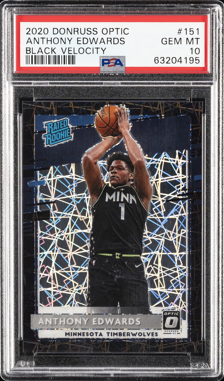 2020 PANINI DONRUSS OPTIC BLACK VELOCITY #151 ANTHONY EDWARDS #/39 PSA 10