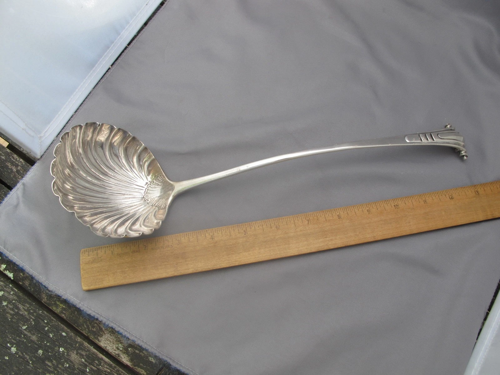 English GEORGIAN 18th C Sterling ONSLOW SCROLL Pattern SOUP LADLE-As Is