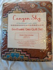 Canyon Sky Southwest Geo Quilt Queen Set Brown Blue Yellow Earth Tones