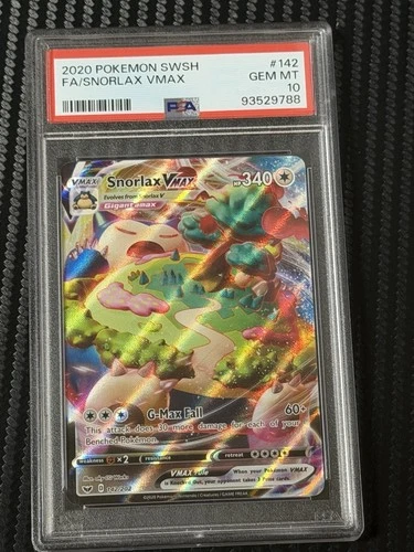 Pokemon Snorlax Vmax Sword & Shield Base 142/202 PSA 10 Gem Mint