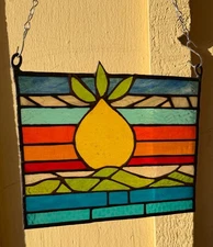 Yellow Lemon stained glass sun catcher ,Green, Blue, Red 8x10” Window Panel,