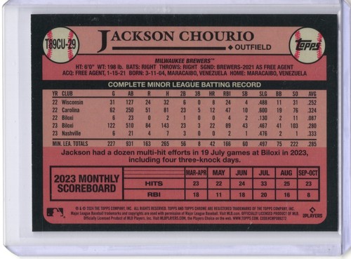 Jackson Chourio 2024 Topps Update Series 1989 Topps Chrome Silver Pack Mojo RC - Bild 2 von 2