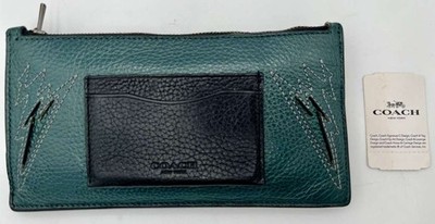 COACH Zip Phone Wallet Leather Pouch Card Holder Organizer Unisex NWT Green