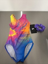New GK Elite LEOTARD Gymnastics RAINBOW Tie Dye OMBRE Bright  Scrunchi SIZE: CS