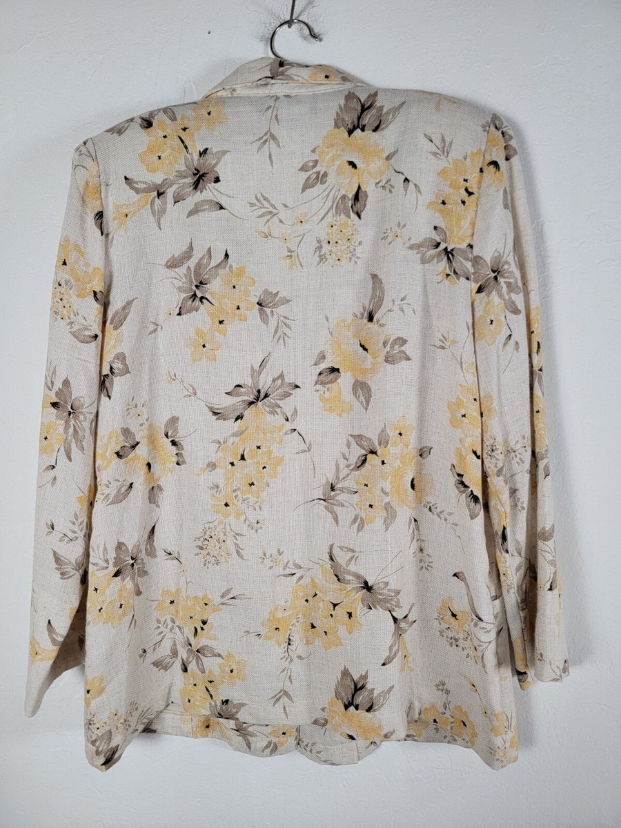 Sag Harbor Vintage Linen Blend Floral Blazer Jacket Women