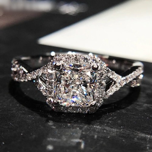6mm Nuevo Anillo de Compromiso de Boda para Mujer Corte Princesa Circonio Banda CZ Plata 925 Talla 4-9 - Imagen 9 de 18