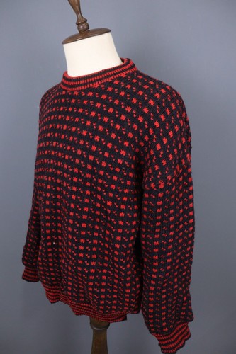 DEVOLD Red Abstract Printed Crew Neck Wool Knit Ski Sweater Size L - Picture 7 of 15