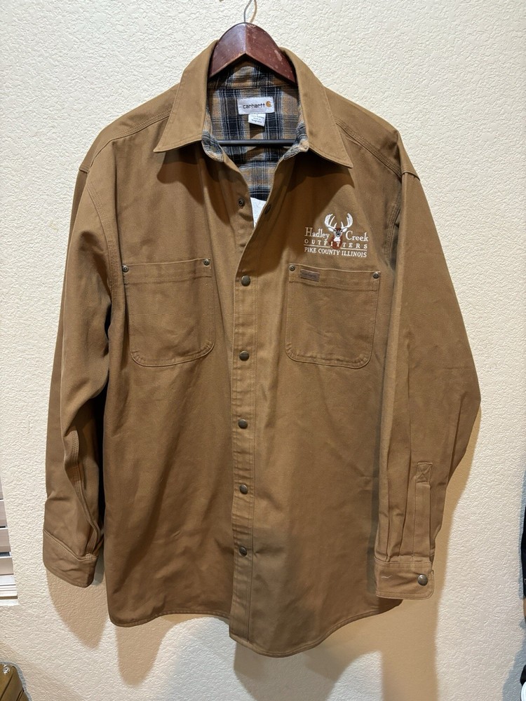 Carhartt Flannel Lined Over Shirt Jacket Hadley Creek Outfitters Logo Men's L