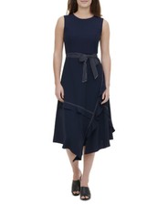 Calvin Klein Asymmetrical Tier Sleeveless Twilight Blue Dress Sz:6 NWT