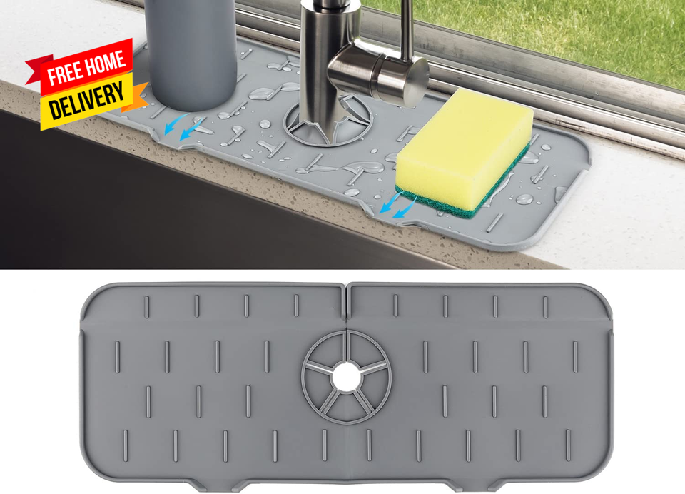 Kitchen Sink Splash Guard Silicone Faucet Handle Drip Catcher Tray