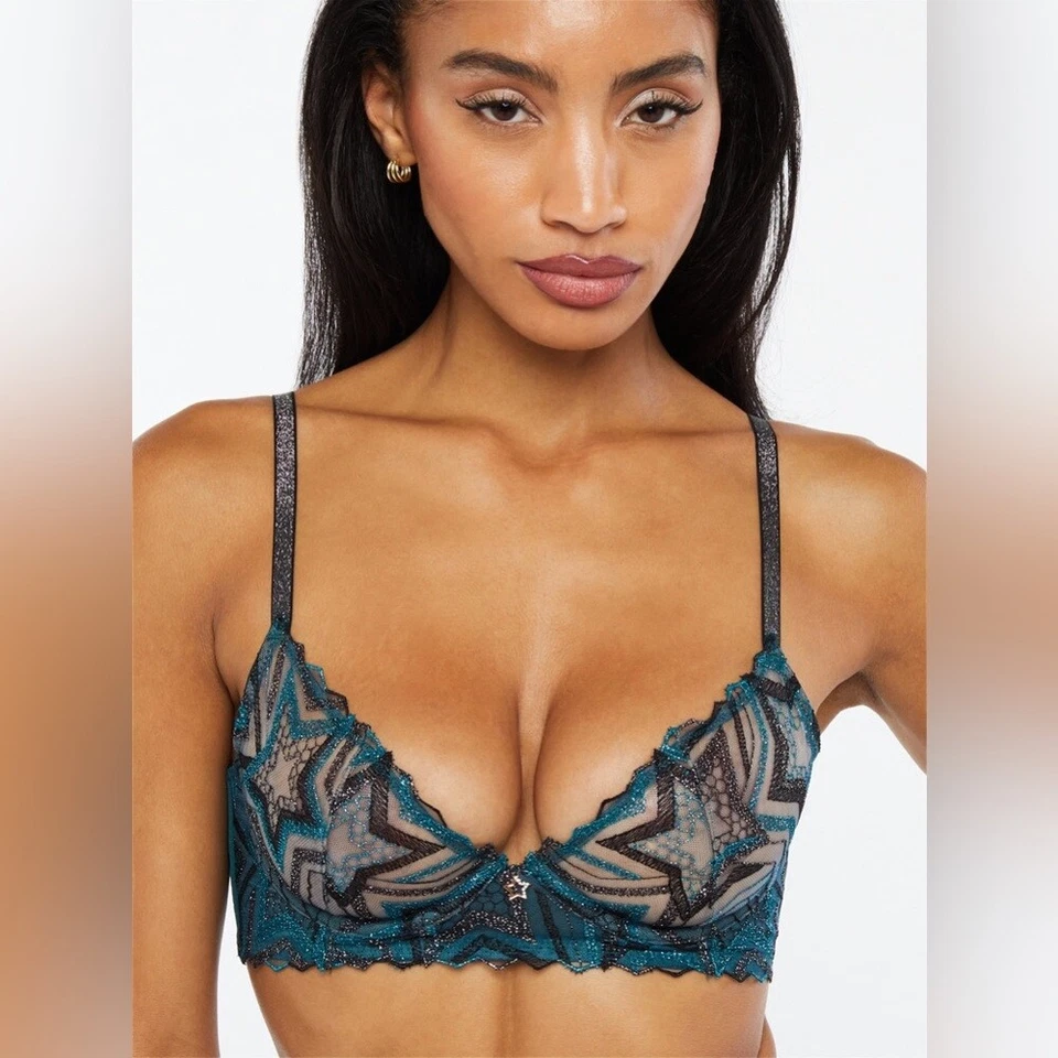 Sutiã feminino Savage X Fenty novo com etiquetas Shining Star bordado sem forro tamanho 34B - Imagem 2 de 4