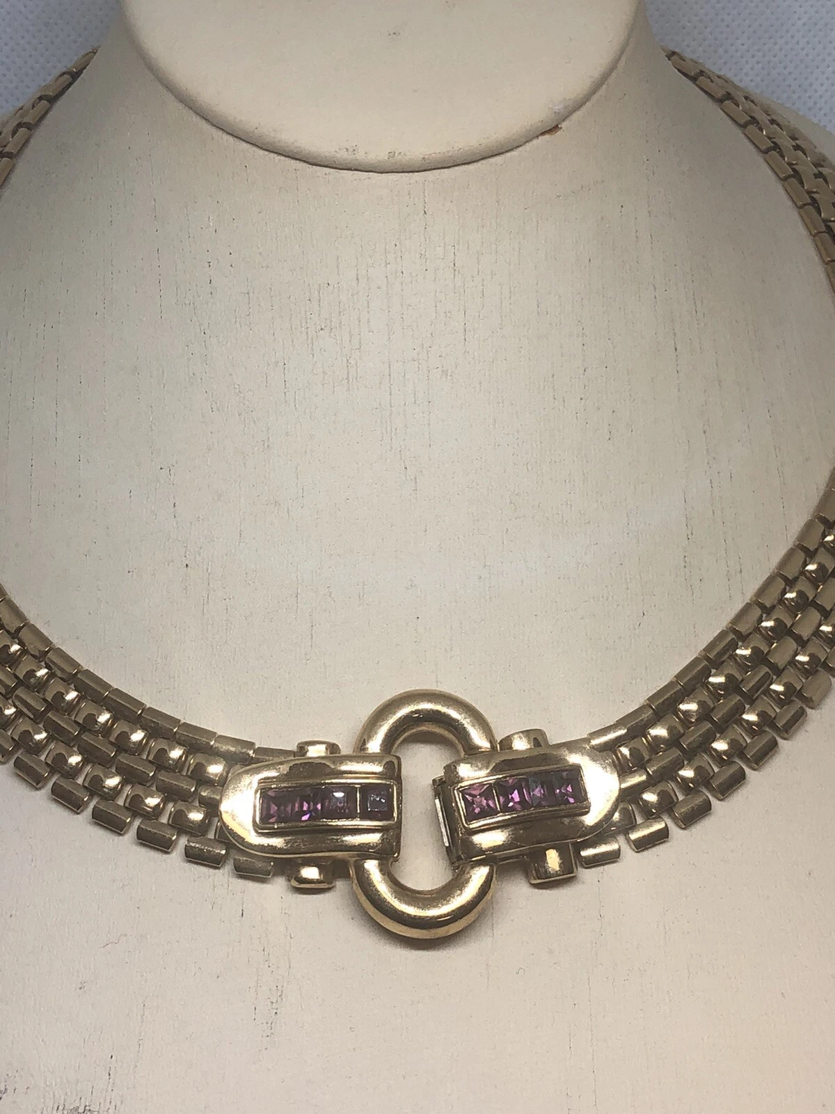 COLLANA GIVENCHY ANNI 80 TONO ORO PISTA 20" CON FIBBIA VETRO TORMALINA VIOLA