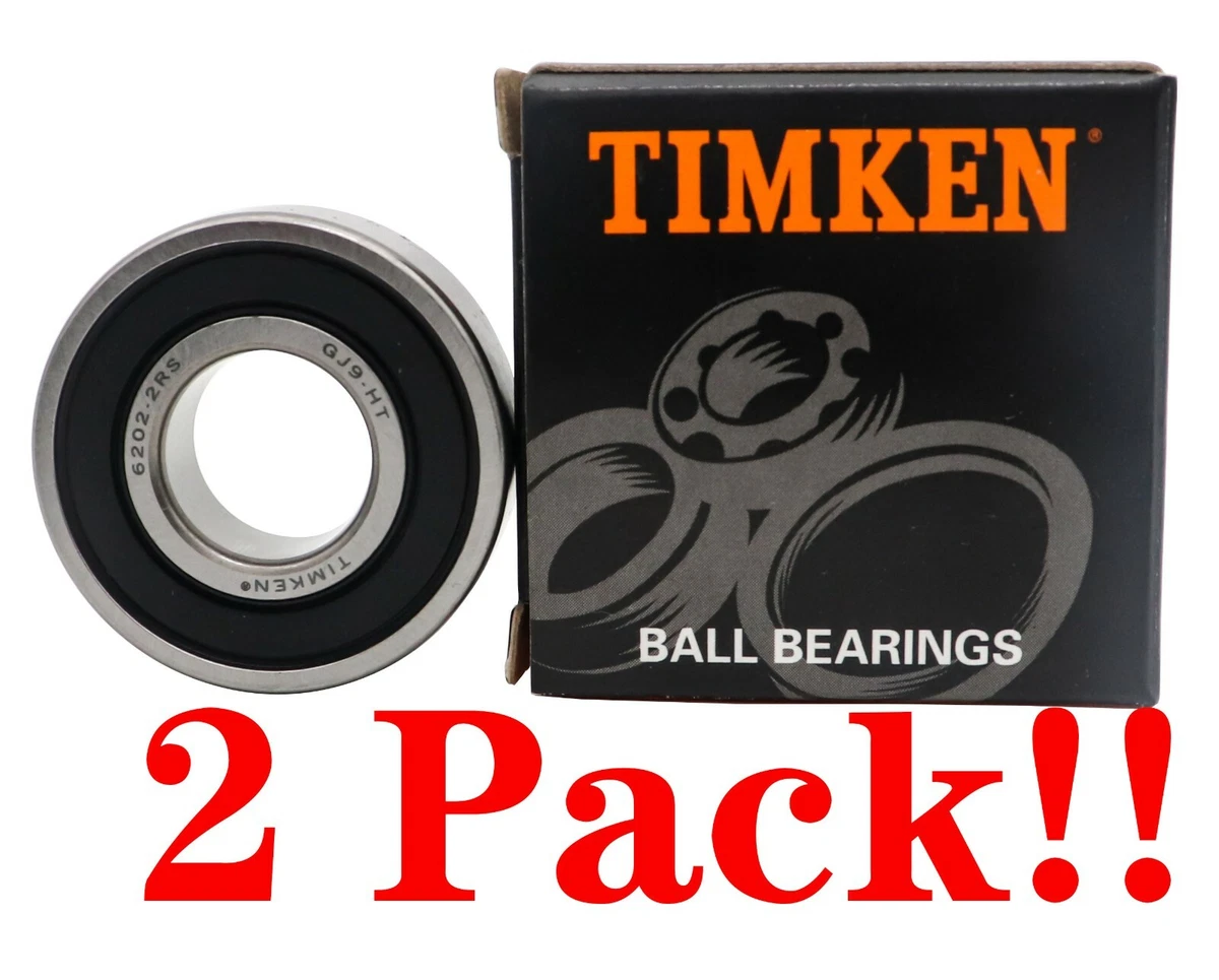 2 PACK) TIMKEN 6202-2RS 15X35X11MM Double Rubber Seal Ball 