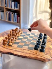 Handmade Olive Wood Chess Board Only – Rustic Wooden Checkers Board 14"x16"