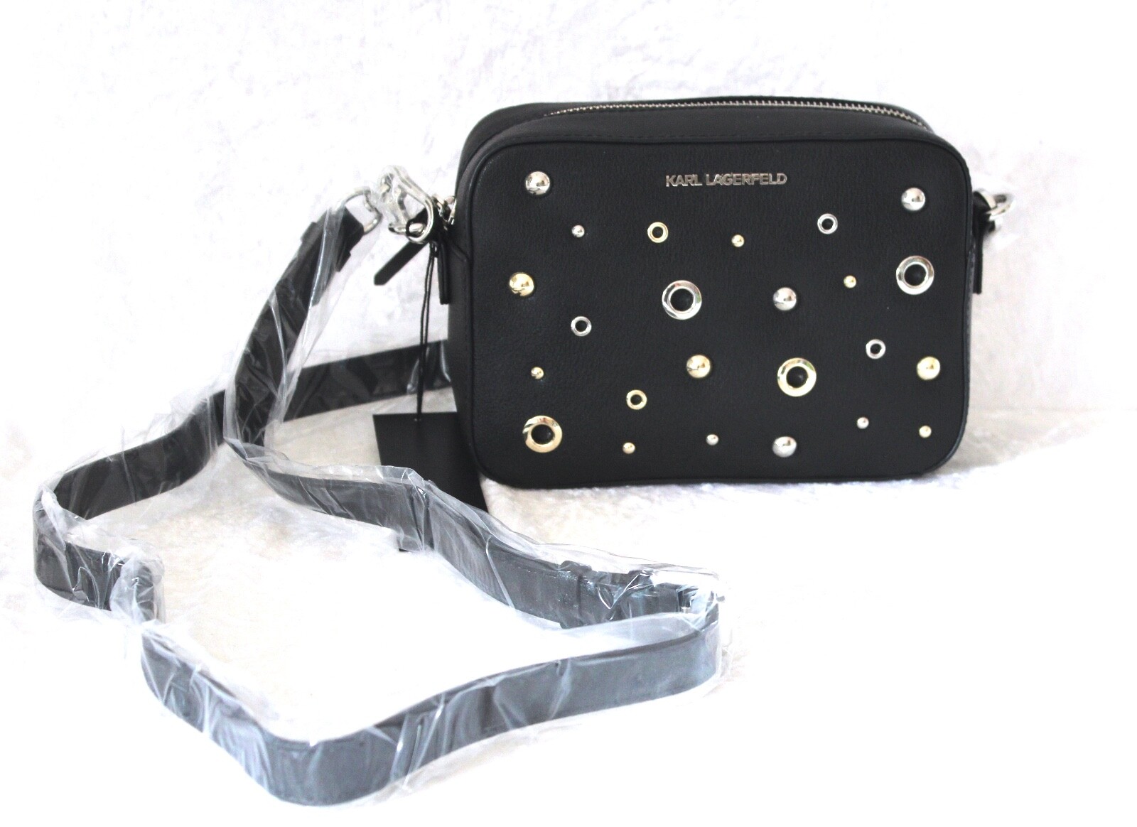 KARL LAGERFELD TASCHE CROSSBODY K/KORAT CAMERA BAG SCHWARZ NIETEN LEDER