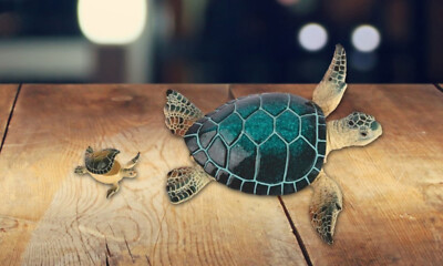 6 1/2'' wide Blue Sea Turtle Trinket Box Ornament Home Decor Unique Gift