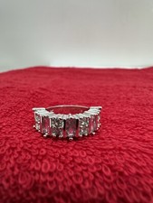 Pink Cubic Zirconia Cocktail Ring Size 7 Silver Rhodium Plated New
