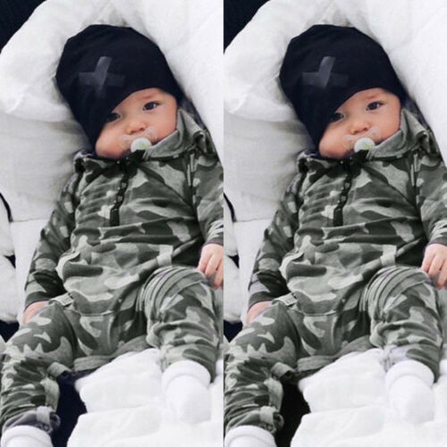 Editor Recitar Calificación Mono con capucha para bebés bebé con estampado de camuflaje niños niñas  conjuntos ropa | eBay