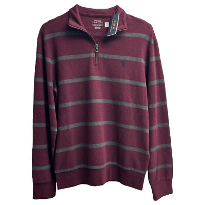 Polo Ralph Lauren Mens 1/4 Zip Sweater Long Sleeve Maroon Red Gray