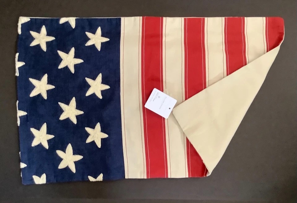 Pottery Barn американский флаг вышитый поясничный наволочка чехол 16 x 26 новый с ярлыками - Изображение 2 из 4