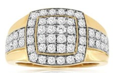 ESTATE LARGE 1.50CT DIAMOND 14KT WHITE  YELLOW GOLD 3D CLUSTER SQUARE MENS RING