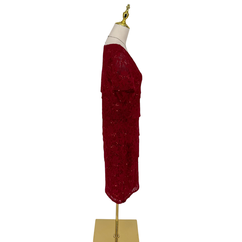 Perceptions New York Dress MEDIUM Red Sequin Lace Sheath Cocktail Party ...