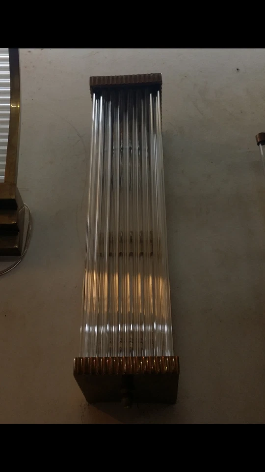 Antique Old Vintage Art Deco Brass & Glass Rod Ship Light Wall Sconces Lamp - Image 4 of 4