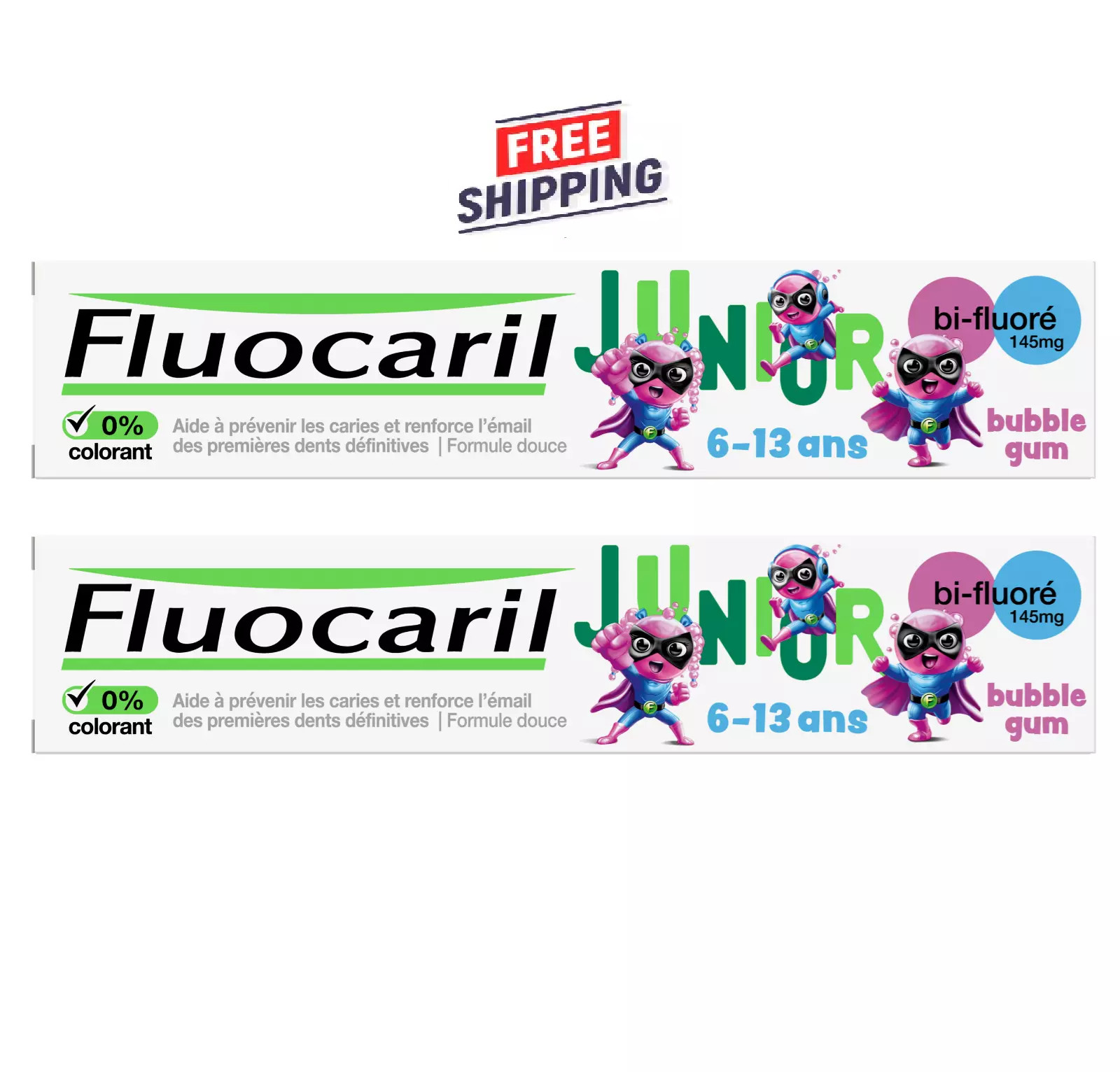 2 УПАКОВКИ зубной пасты Fluocaril Junior для детей 6-12 лет, 75 мл (жевательная резинка)