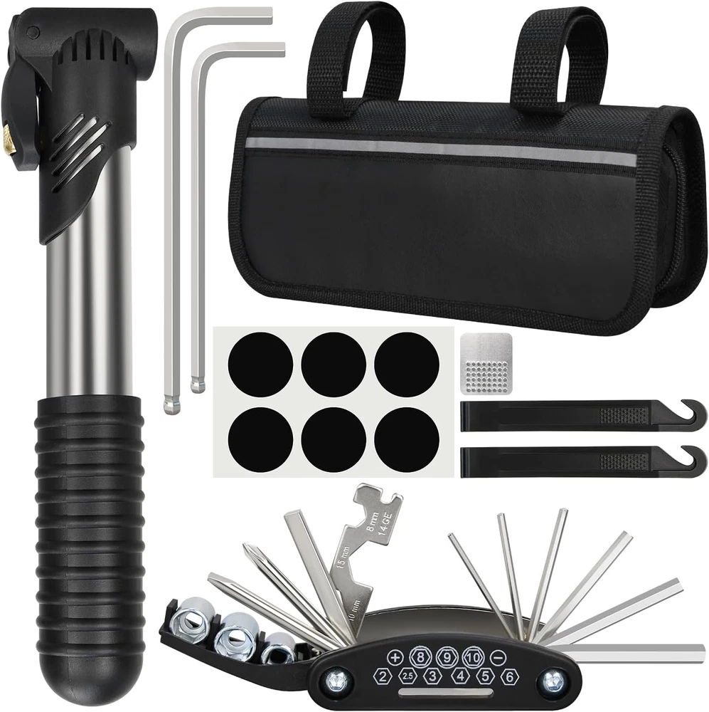 Bike Repair Kit, Bicycle Repair Bag with Tire Pump