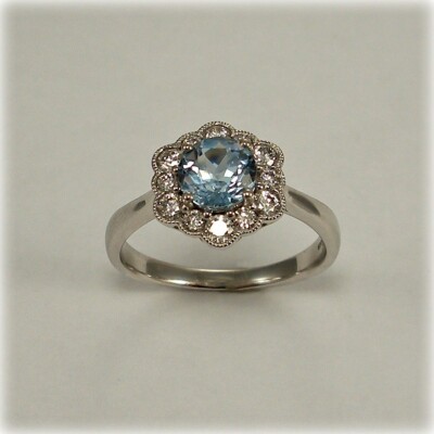 1.30 Ct Natural Aqua Aquamarine Diamond Wedding Ring 14k Solid White Gold Size 8