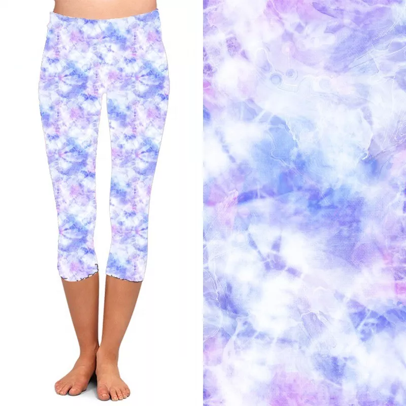 Purple Blue Tie Dye Watercolor Women's CAPRI Leggings Plus Size TC