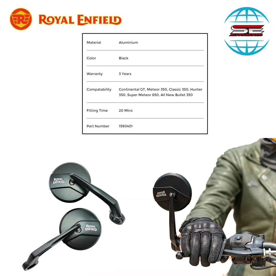Espejos retrovisores Royal Enfield negro barra y mosquitero tintado para continental gt 650 Foto 3 de 4