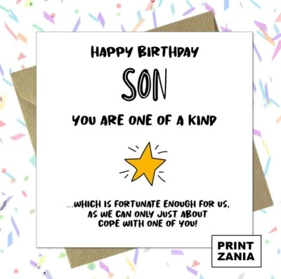 PRINTZANIA Son Funny Birthday Card for Him Humour Comedy Cheeky Rude Banter Male EBP