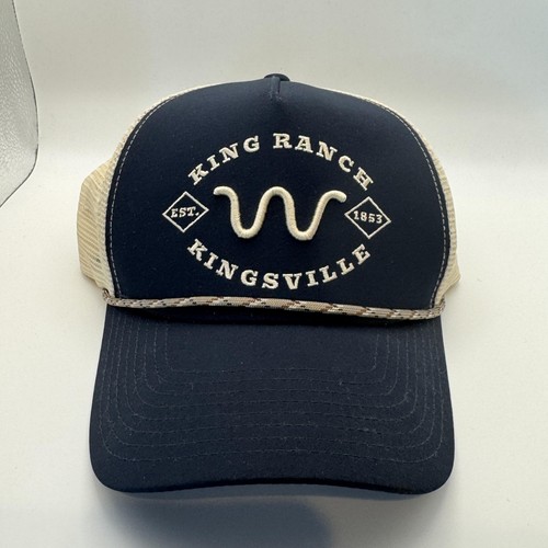 King Ranch Mütze Kappe Druckknopflasche marineblau beige Trucker Mesh Kingsville Texas Herren