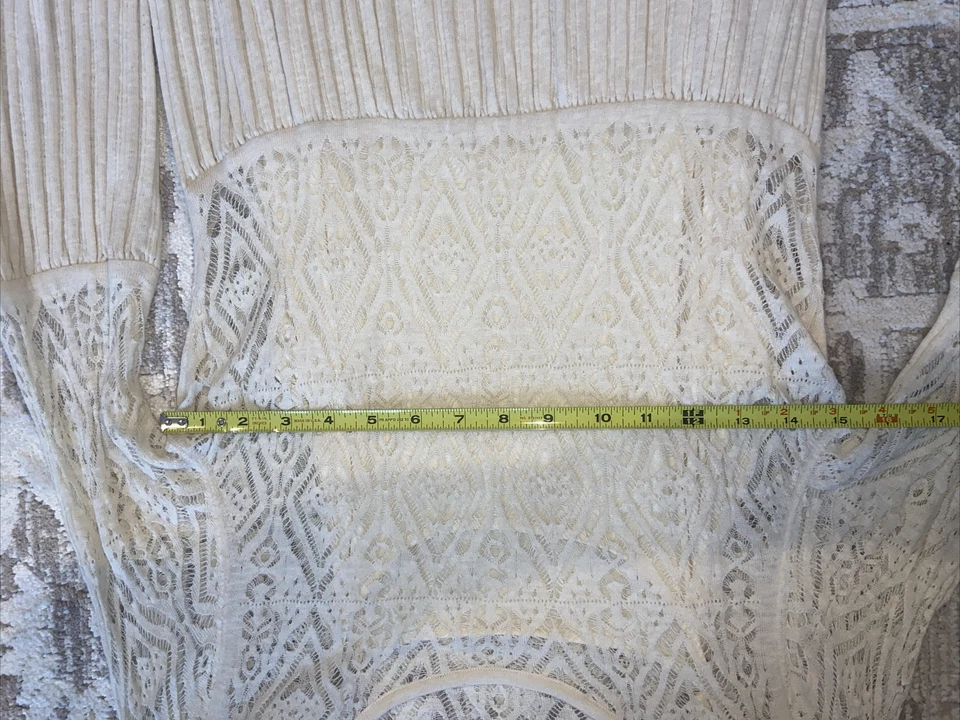Floreat Dress Womens Medium Petite Ivory Lace Bell Sleeve Knit Anthropologie - Image 3 of 4