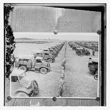 Photo: Copy photograph of military trucks and soldiers