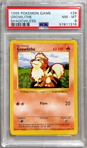 Growlithe (Shadowless) graded PSA 8 for sale on eBay