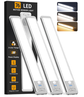 Luz LED Sensor Movimiento 10'' Recargable 3 Colores Magnética 3PCS
