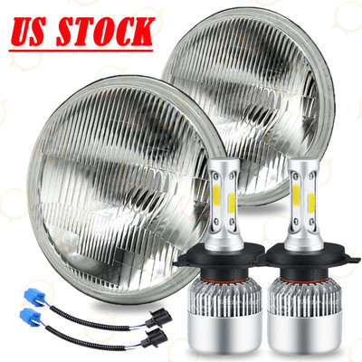 Pair 7'' Inch Round LED Headlights Hi-Low H4 Bulb For Jeep Wrangler JK LJ TJ CJ