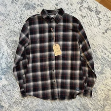 Weatherproof Vintage Tartan Flannel Shirt Men's Medium Black Red Plaid Button Up