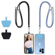CACOE Phone Lanyard-2 PCS Adjustable Neck 30"Neck Strap&times;2, Black+light Blue