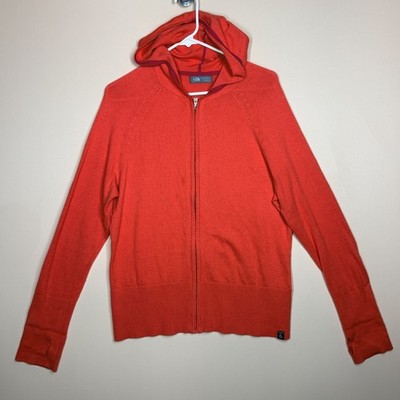 The North Face Merino Wool Full Zip Hoodie Hoody Jacket Salmon Red Women's XL