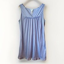 Vtg VANITY FAIR Nightgown Sz L Periwinkle Embroidery Silky Nylon Sleeveless.